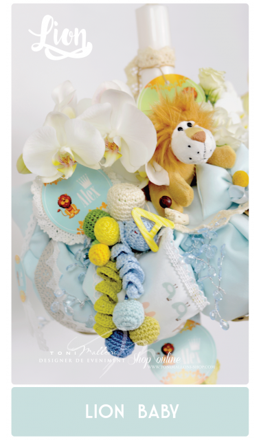Lumanare de botez pentru cu orhidee si leuti pentru baieti, 65x4 cm, Baby Lion  1